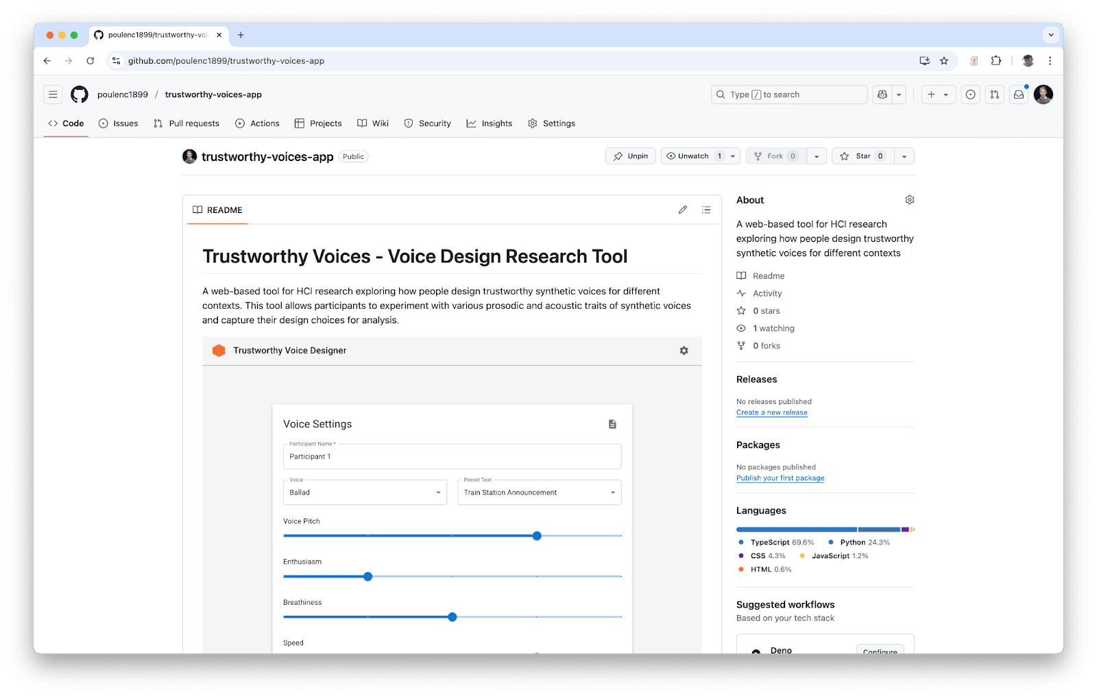 A screenshot of the GitHub repository