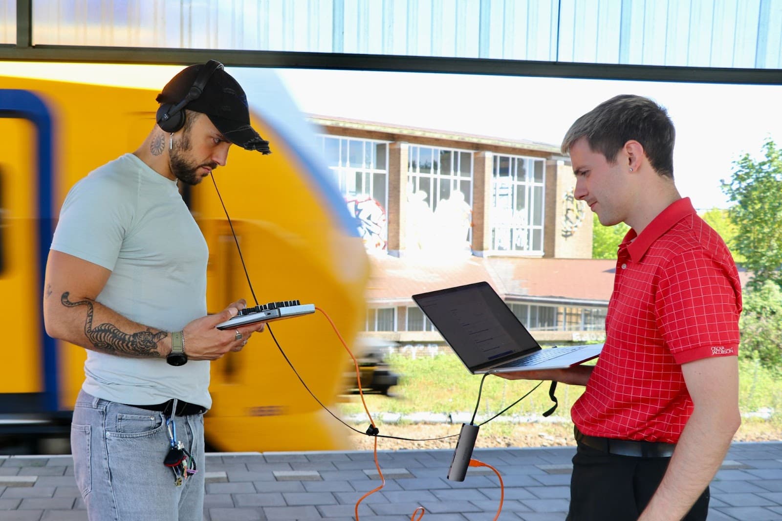 A participant designing a trustworthy voice on a train platform